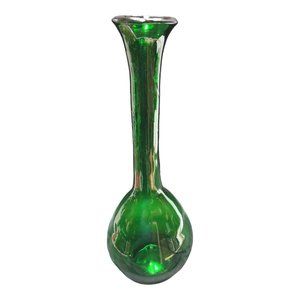 Vintage Handblown Art Glass Emerald Green Pedestal Flower Bud Vase MCM 1960s